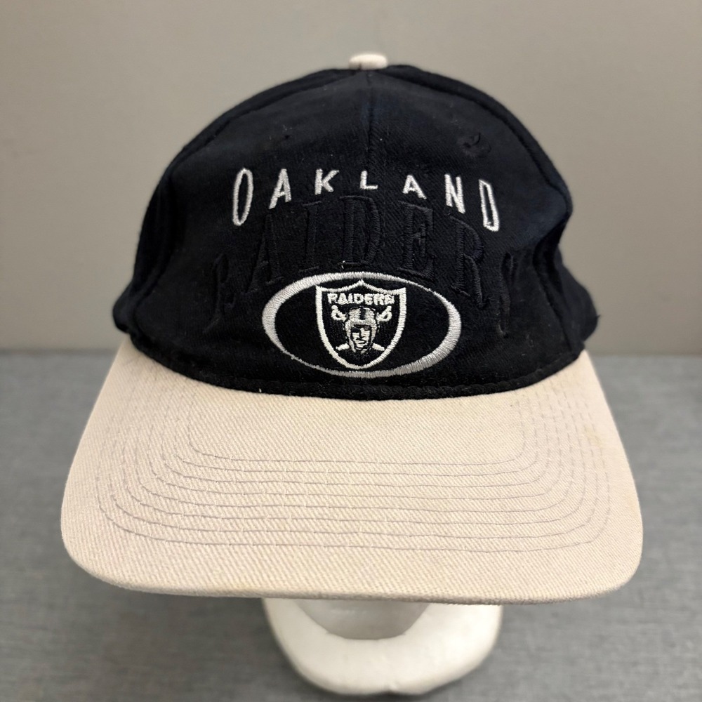 Drew Pearson Hat Oakland Raiders Men OSFA Black Vintage 90s Strapback Cap‎